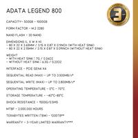 Gambar ADATA LEGEND 800 PCIe Gen4 x4 M.2 2280 Solid State Drive - 500GB dari Nano Komputer undefined 4 Tokopedia