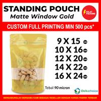 Gambar STANDING POUCH MATTE WINDOW GOLD / PLASTIK KEMASAN SNACK MURAH SATUAN - 14CM X 22CM dari kilat packing undefined 1 Tokopedia