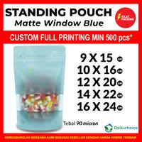 Gambar STANDING POUCH MATTE WINDOW BLUE / PLASTIK KEMASAN SNACK MURAH 10x16 dari kilat packing undefined 4 Tokopedia