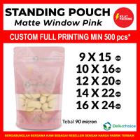 Gambar STANDING POUCH MATTE WINDOW PINK / PLASTIK KEMASAN SNACK MURAH SATUAN - 16CM X 24CM dari kilat packing undefined 1 Tokopedia