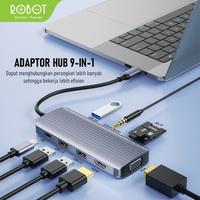 Gambar ROBOT HT590 9in1 USB-C HUB HDMI 4K VGA Adapter USB3.0 PD100W dari Fortunate Online undefined 4 Tokopedia