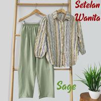 Gambar Setelan Wanita Terbaru  Baju Celana Motif Salur Garis Lengan Panjang - Lemon dari GAFI ID undefined 1 Tokopedia