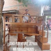 Gambar tempat tidur anak tingkat meja belajar kayu jati solid dari joko jati futnitur jepara undefined 1 Tokopedia
