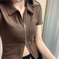 Gambar Baju Polo Resleting Crop Top Knit Kerah Korean Atasan Wanita Import - Abu-abu dari ownstyle_ undefined 1 Tokopedia
