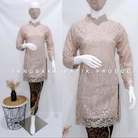 Gambar Kebaya Modern/ Kebaya Tunik Brokat/ Kebaya Tile/ Rok Batik Plisket - Green Tea, Atasan saja M dari Tanah abang batik undefined 4 Tokopedia
