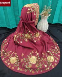Gambar Mukena Terusan Dewasa Polino Kain Dasar Maroon Motif Bunga Anggrek - Mustard dari Lestari Mukena Kudus undefined 4 Tokopedia