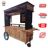 Gambar gerobak minuman kekinian - gerobak booth kayu - kayu jati dari Gerobakkakilima undefined 3 Tokopedia