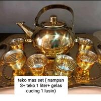 Gambar Set Teko Mas (Nampan Mas+Teko 1L stainles+gelas cucing 1lusin) dari kurmaku67 undefined 5 Tokopedia