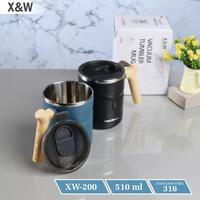 Gambar X&W Mug Gelas Stainless XW-200 with Wooden Handle Drink Hole SUS 316 - Black dari X&W undefined 5 Tokopedia