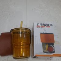 Gambar Gelas Kaca Bening Coklat  | Tumbler dengan Sedotan | Slub Glass dari Senglie8989 undefined 1 Tokopedia
