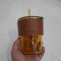 Gambar Gelas Kaca Bening Coklat  | Tumbler dengan Sedotan | Slub Glass dari Senglie8989 undefined 2 Tokopedia