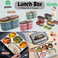 Gambar Lunch Box Stainless Tempat Kotak Makan Bekal Metal 5 Sekat Tahan Panas - 2 Susun Maroon dari Houseware Indonesia_NEW undefined 1 Tokopedia