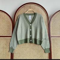 Gambar Ahyeon crop cardy / Cardigan rajut motif stripe wanita korea terbaru - mint dari lattinashop undefined 5 Tokopedia