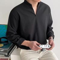Gambar kemeja pria lengan panjang v neck slim fit basic polos hitam - Hitam, M dari Naugat undefined 3 Tokopedia