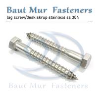 Gambar LAG SCREW / DESK SKRUP STAINLESS 1/2 X 21/2 INCH SS 304 dari baut mur fasteners undefined 1 Tokopedia