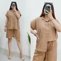 Gambar setelan piyama wanita baju tidur rayon one set celana pendek busui jumbo - NAVY dari id intan undefined 2 Tokopedia
