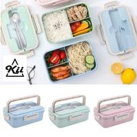 Gambar Lunch Box 3 Sekat + Handle -  Lunch Box Straw Gandum Set 1000ml - Hijau dari KAYRA BEKASI undefined 1 Tokopedia
