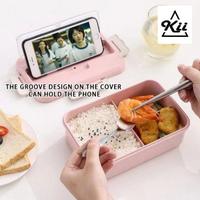 Gambar Lunch Box 3 Sekat + Handle -  Lunch Box Straw Gandum Set 1000ml - Hijau dari KAYRA BEKASI undefined 5 Tokopedia