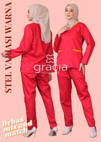 Gambar Scrub/baju oka/baju jaga dokter list warna (1 stel lgn panjang S M L) - XS dari Gracia Scrubsuits Malang undefined 1 Tokopedia