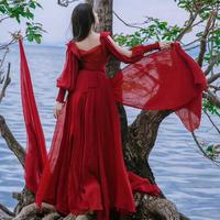 Gambar ALOHA red long dress long sleeve woman premium / korean summer dress / beachwear bali / dress prewedding wanita / gaun pantai wanita / bohemian dress / vintage dress / maxi dress / casual dress / dress prewedd / party dress / dress bali - L dari SEXY8 Official Store Jakarta undefined 2 Tokopedia