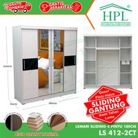 Gambar Lemari Pakaian HPL Sliding Door 4 Pintu Striping + Cermin 2 Pintu - Putih/Hitam1 dari HOMKING Furniture undefined 1 Tokopedia