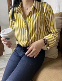 Gambar Blouse Stripe Salur / Kemeja Atasan Salur Lengan Panjang - Pink , M dari TheresaLie Store undefined 3 Tokopedia