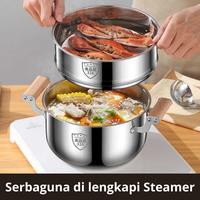 Gambar CEO Panci Stainless Steel Tebal Dengan Tutup Panci Soup Panci Sayur Panci Steamer SUS 304 Ukuran 20cm - 24cm - Silicone - 20cm, + Steamer dari CEO Official Store undefined 4 Tokopedia