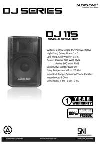 Gambar 1 BOX / 1 SET Speaker DJ SERIES active - Passive 108inch - 115inch 800-1200 watt Audio one DJ Series GARANSI AUDIO ONE - DJ 108-PASSIVE, 1 BOX dari G&G Official undefined 5 Tokopedia