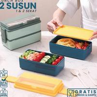 Gambar Lunch Box Rantang 2 Susun 1300ml Aesthetic Tempat Bekal Tempat Makan Anak Dewasa Garpu Sendok Plastik - BIRU TWO TONE dari Stainleestell undefined 1 Tokopedia