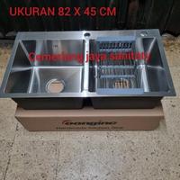 Gambar Kitchen Sink Stainless 8245/Bak Cuci Piring Staiess 2 lubang Kotak - P KRAN FLEKSIBE dari elinmahfud undefined 1 Tokopedia