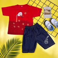 Gambar 5299B | Setelan anak cowok jeans / baju anak cowok celana jeans Mum Dad Look | Umur 2 - 3 tahun - Merah dari Bore Bore Kids undefined 3 Tokopedia