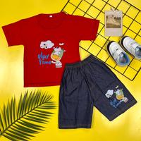 Gambar 5297 | Setelan jeans anak cowok / baju anak cowok celana jeans Playtime Cow | Umur 2 - 3 tahun - Hijau Terang  dari Bore Bore Kids undefined 3 Tokopedia
