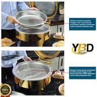 Gambar Roll top prasmanan GOLD Bulat Kaca Lebar Chafing dish 6 Liter | Rolltop prasmanan Hotal & wedding / rolltop tempat penyimpanan makanan prasmanan | rolltop Gold bulat prasmanan wedding | Wadah saji prasmanan makanan -EmTred dari EmTred undefined 4 Tokopedia