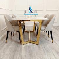 Gambar Meja makan stainles gold Lavies, meja makan 4 kursi - Marmer cream  dari sandelaliving undefined 1 Tokopedia