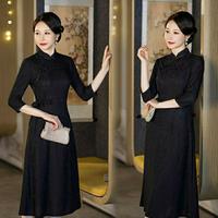 Gambar SB Daily Chinese Style Women's Classic Old Shanghai Cheongsam Dress Summer Mandarin Collar Gaun Oriental - 653 GNY - Hitam, (L) dari SB Daily Store undefined 1 Tokopedia