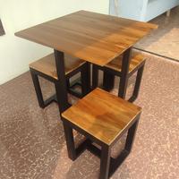 Gambar Set Meja Cafe Kayu Jati Asli - 75x75x70cm dan Kursi 33x33cm, Furniture Simpel dan Praktis untuk Restoran dan Kedai dari Diaz Sembayo undefined 3 Tokopedia