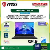 Gambar MSI PRESTIGE 14 C1VEG-050 AI STUDIO ULTRA 7 155H RTX4050 16GB 1TB W11 OHS 14.0 2.8K - DDR5 16GB dari ProTech Com undefined 1 Tokopedia