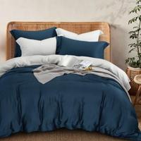 Gambar Sprei Full Set Bedcover Quiltcover TENCEL Eco-Friendly by SLEEP PROJECT - PLAIN NAVY MIX WHITE - SPREI SET, EXT.KING200X200 dari Coastal Dream Shop undefined 2 Tokopedia
