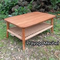 Gambar meja tamu jati anyaman rotan meja lesehan coffee table meja kopi cafe resto villa - 100x60 dari Prayogo meubel undefined 1 Tokopedia