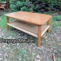 Gambar meja tamu jati anyaman rotan meja lesehan coffee table meja kopi cafe resto villa - 100x60 dari Prayogo meubel undefined 2 Tokopedia
