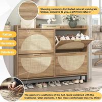 Gambar Independent Rattan Shoe Storage Cabinet With 4 Flip Drawers, Metal Legs, Hidden Gold Handle, Narrow Shoe Rack Cabinet - United States dari niatanias undefined 3 Tokopedia