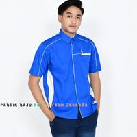 Gambar Baju Kerja Murah Custom Bordir#Seragam Kantor#Pabrik#Restoran#Lapangan Termurah Ready Terbaik - navy Lis kuning, S dari DenisterStore undefined 2 Tokopedia