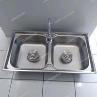 Gambar Kitchen Sink/Bak Cuci Piring 2 Lubang Komplit Set, Tebal Dan Murah dari Wisher Sink undefined 2 Tokopedia