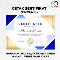 Gambar Cetak Sertifikat Piagam Full Color Custom A4 - Kertas Linen, 2 Muka dari goprint73 undefined 1 Tokopedia