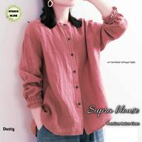 Gambar Blouse Linen Premium Lengan Karet Model Terkini Busui Supra Blouse - cream, L dari Edelweishop undefined 5 Tokopedia
