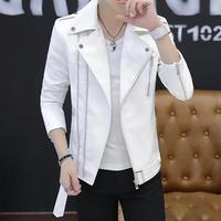 Gambar New Men's Leather Jacket, Handsome and Personalized Red Leather Jacket, Fashionable and Versatile Rivet Motorcycle Style Jacket, Red White Black Lapel Top - WHITE, XXL--65-73kg dari Toko Tigak undefined 1 Tokopedia