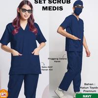 Gambar Set Baju Scrub Medis Setelan Seragam Jaga Perawat Dokter Rumah Sakit Lengan Pendek Size M L XL XXL / 36380 - Abu, L dari indomedicid undefined 4 Tokopedia