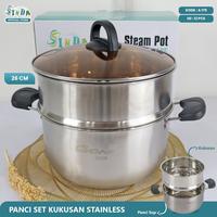 Gambar Steam Pot Panci Set Kukusan Stainless Susun 2 Tutup Kaca SINDA 26 cm dari FazhaMalang2 undefined 1 Tokopedia