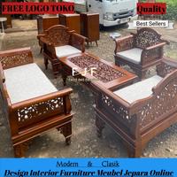 Gambar Set Kursi Tamu Madura Ukir Jati Kursi Ruang Tamu - Non Busa, 3-2-1-1 Meja dari Farel Jati Furniture Jepara undefined 2 Tokopedia