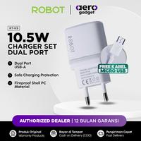 Gambar ROBOT RT-K9 Adaptor Charger 12W Dual Port 2.1A + Kabel Data Micro 1M dari AERO Gadget undefined 1 Tokopedia